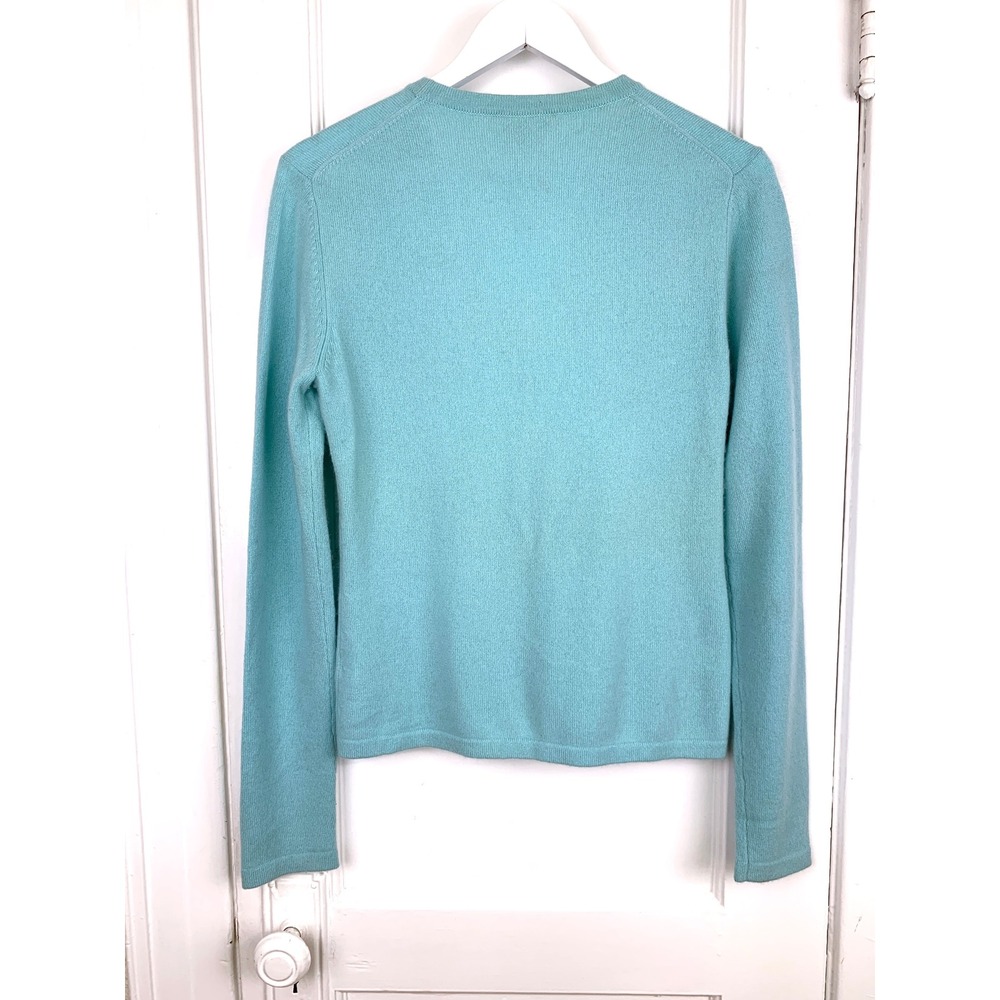 Michael Kors 100% Cashmere V-Neck Cardigan M Pastel Teal Blue Italian Yarn - Picture 7 of 16
